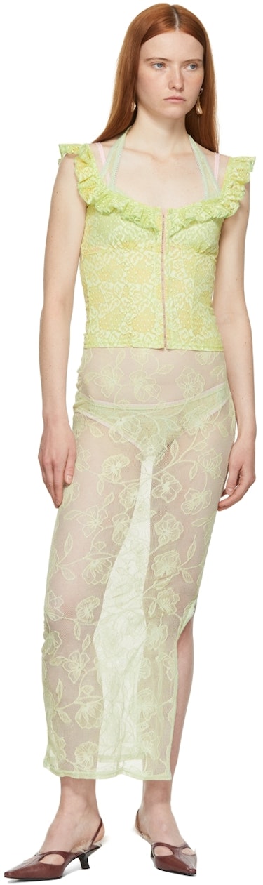 SSENSE Exclusive Green Lace Halter Dress: additional image