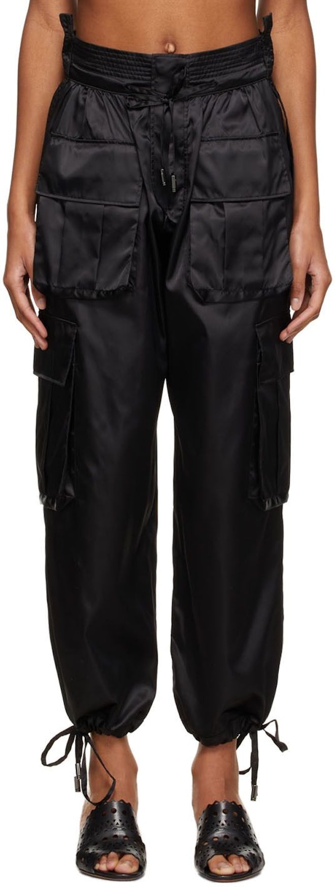 Black Satin Cargo Trousers: image 1