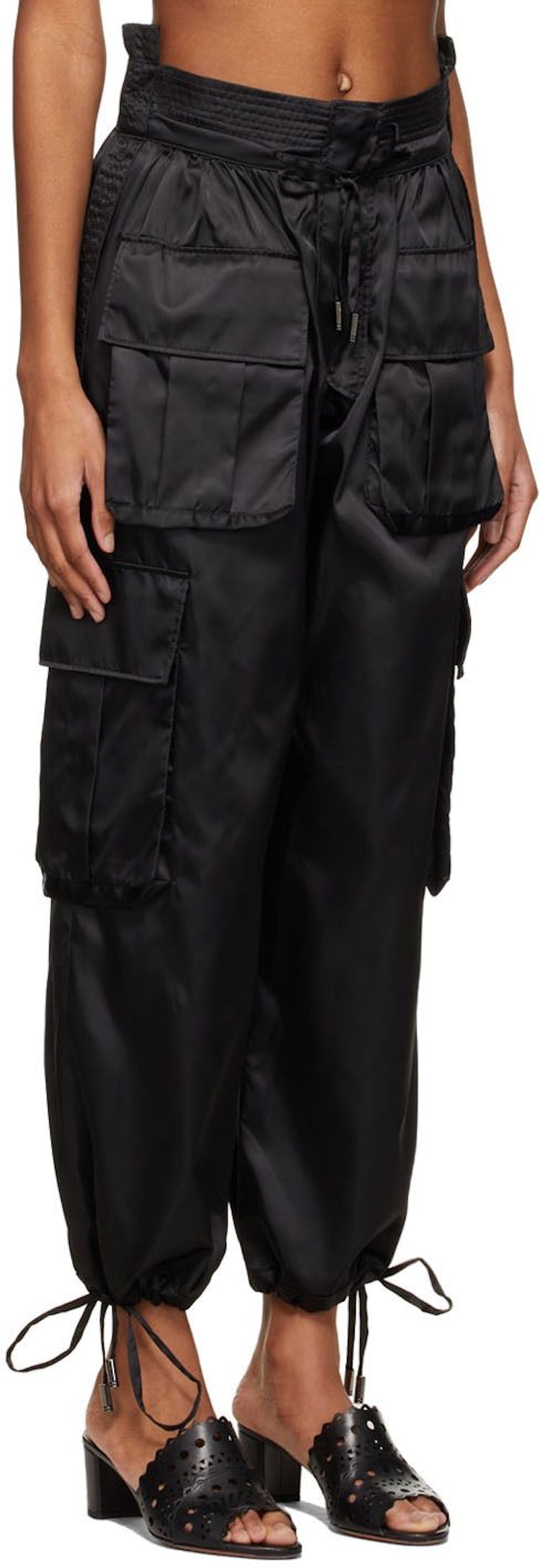 Black Satin Cargo Trousers: additional image