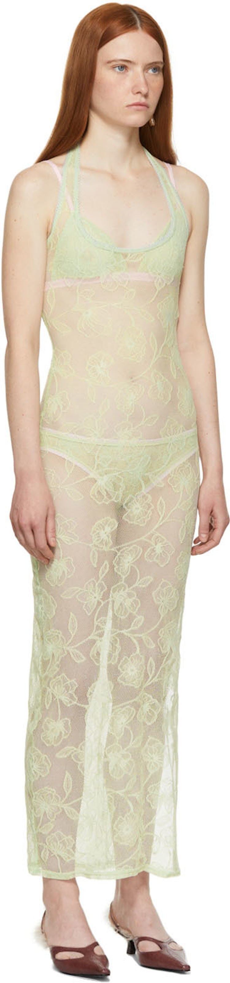 SSENSE Exclusive Green Lace Halter Dress: additional image