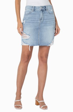 CLASSIC JEAN SKIRT WITH FRAY HEM: image 1