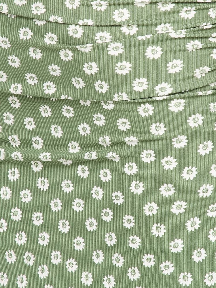 Pushing Petals One Shoulder Ruched Dress | Green Floral: additional image