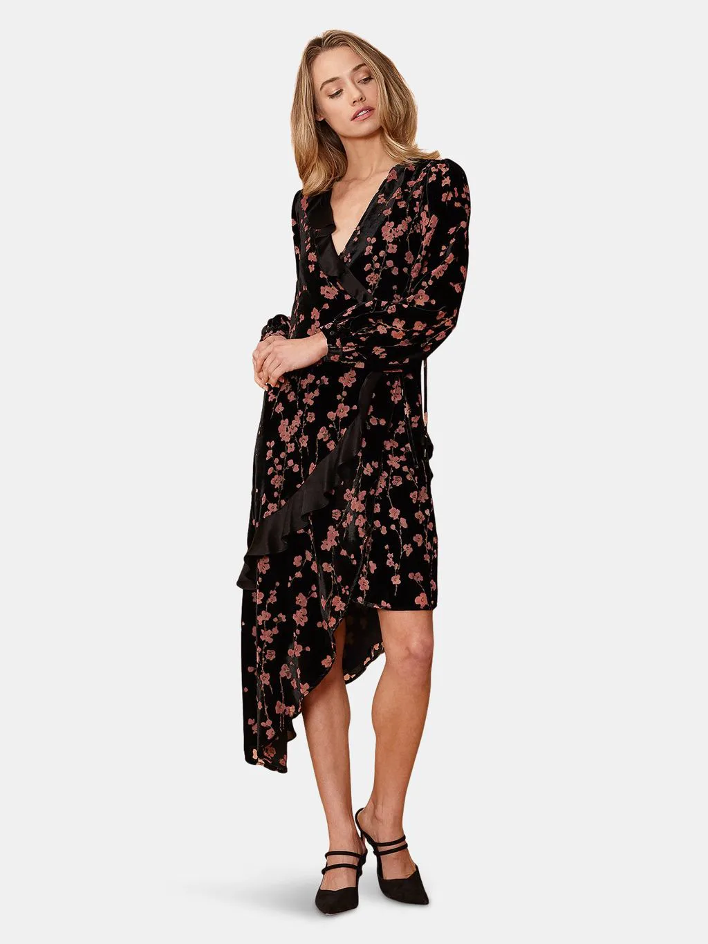 Velvet Asymmetric Wrap Dress in Falling 