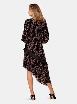 Velvet Asymmetric Wrap Dress in Falling Floral: additional image