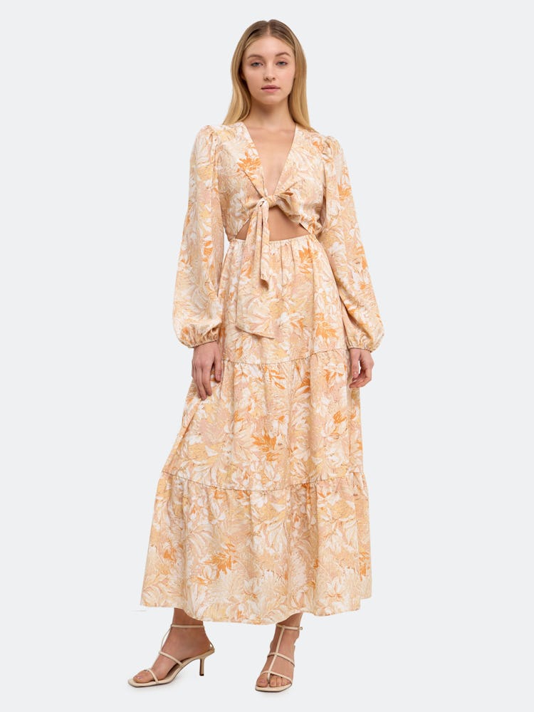 Front Tie Cut Out Maxi Dress: image 1