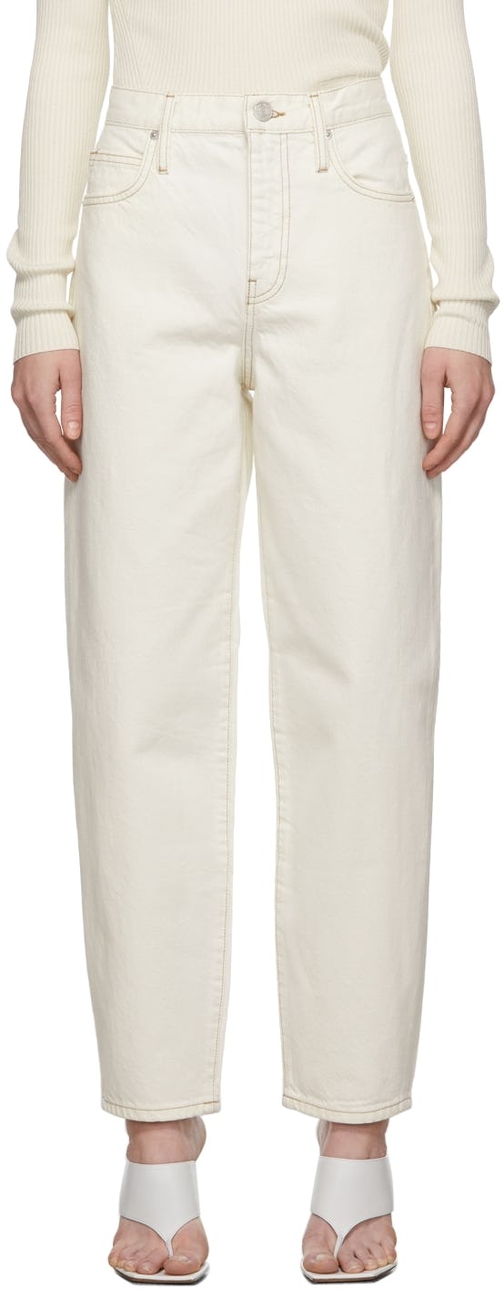 White Ultra High Rise Barrel Jeans: image 1