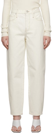 White Ultra High Rise Barrel Jeans: image 1