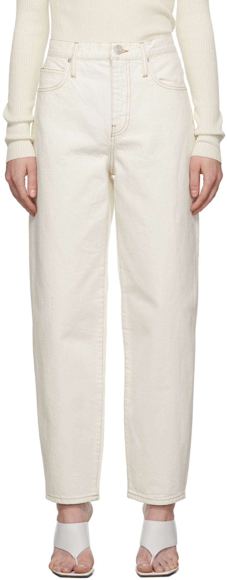 White Ultra High Rise Barrel Jeans: image 1