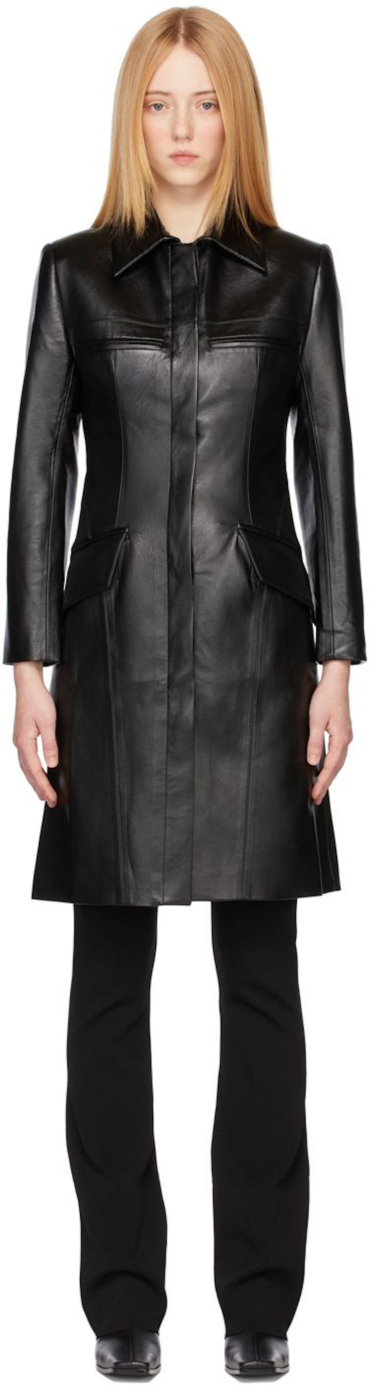 Black Faux-Leather Pisa Trench Coat: additional image