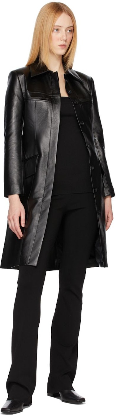 Black Faux-Leather Pisa Trench Coat: image 1