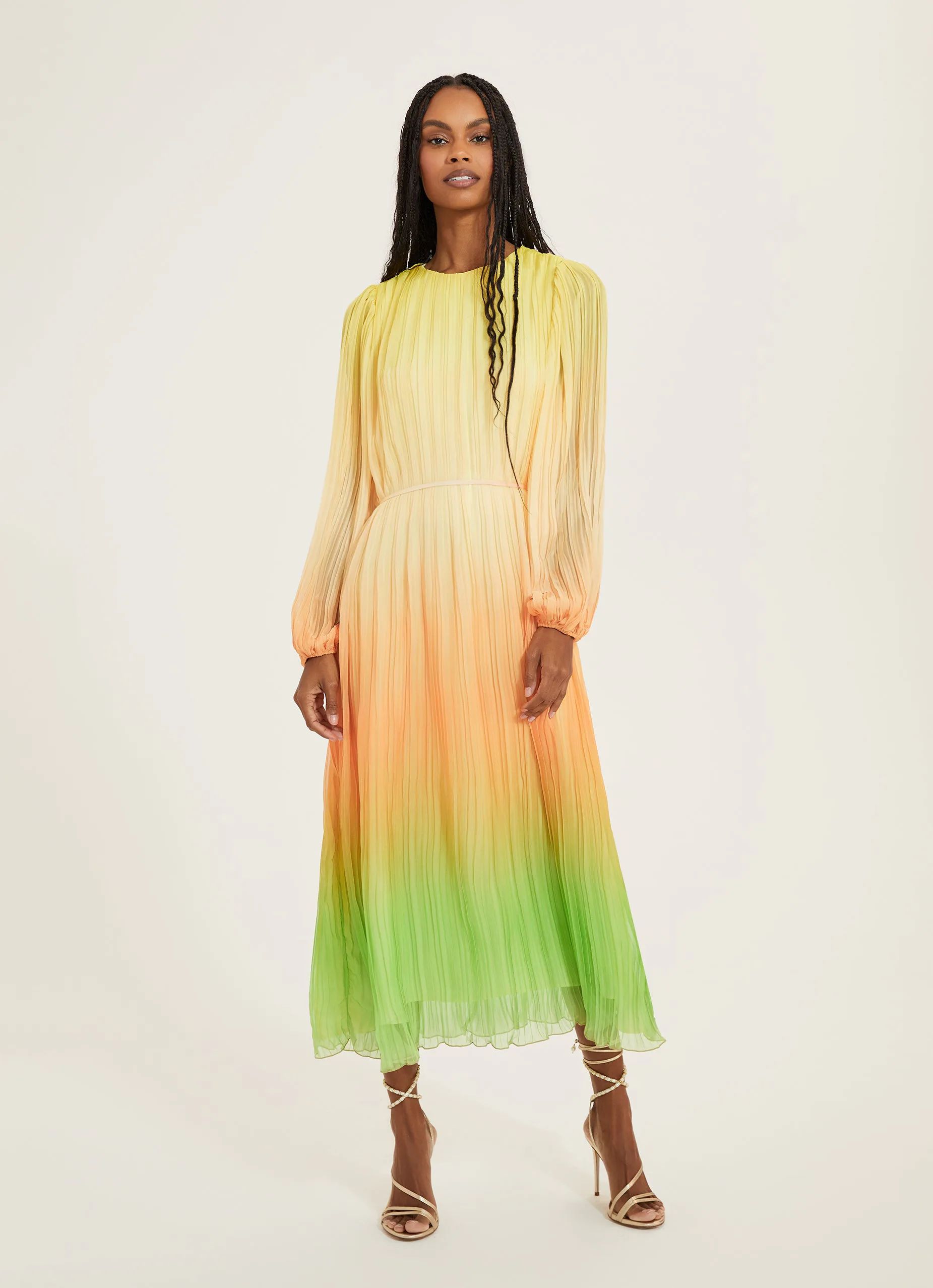 Pleated Long Sleeve Dress