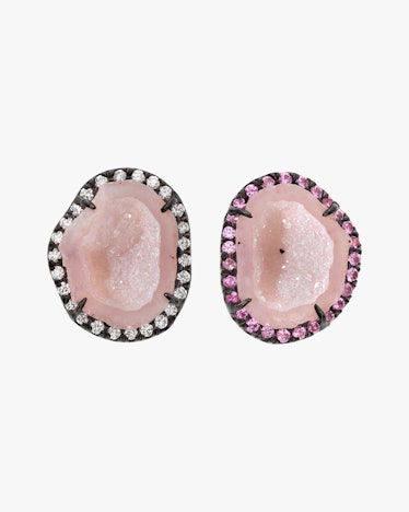 Pink Geode & Diamond Stud Earrings: image 1