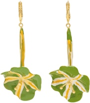 Gold & Green Flower Element Drop Earrings: image 1