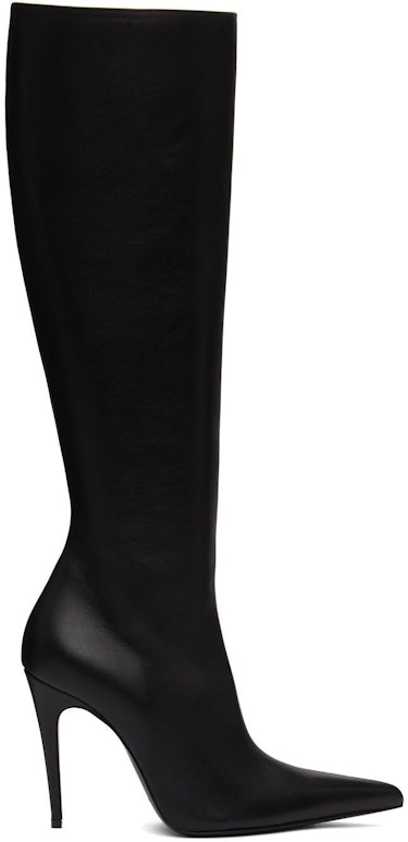 Black Leather Pointed Tall Boots: additional image