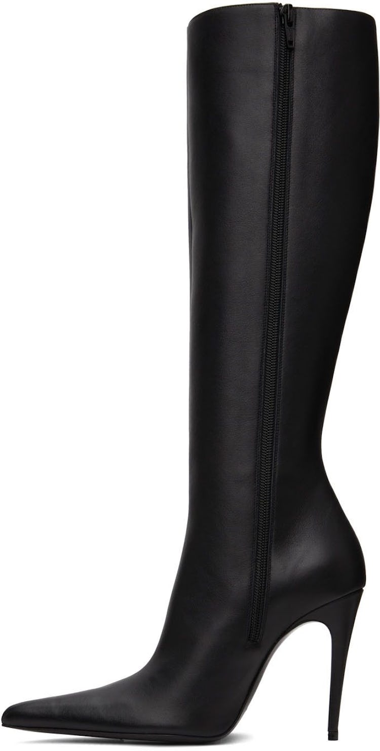 Black Leather Pointed Tall Boots: additional image