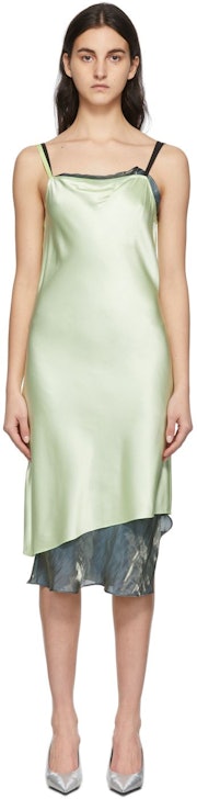 Green Stretch Silk Satin Slip Dress: image 1