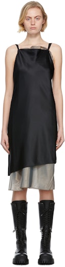 Black Silk Satin Slip Dress: image 1