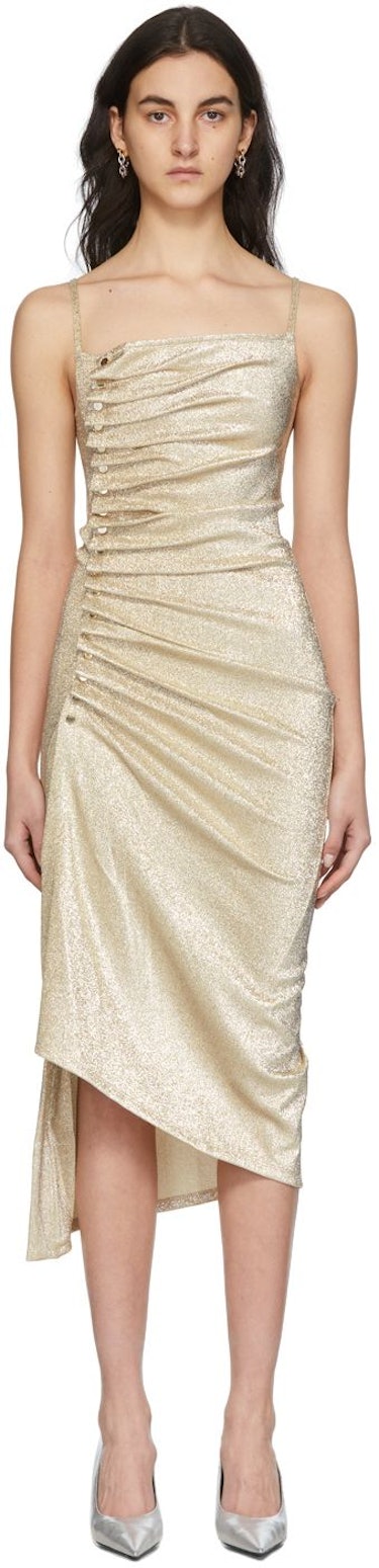 Gold Side Buttoned Midi Dress: image 1