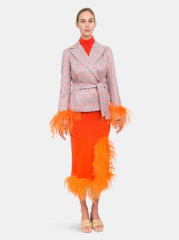 Orange Knit Skirt-Dress With Feather Details: additional image