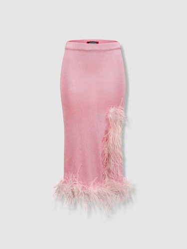 Pink Knit Skirt-Dress With Feather Details: additional image