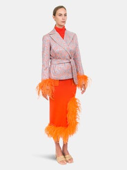 Orange Knit Skirt-Dress With Feather Details: additional image