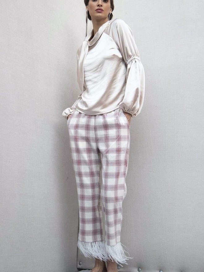 Brenda Feathered Plaid Pants: image 1