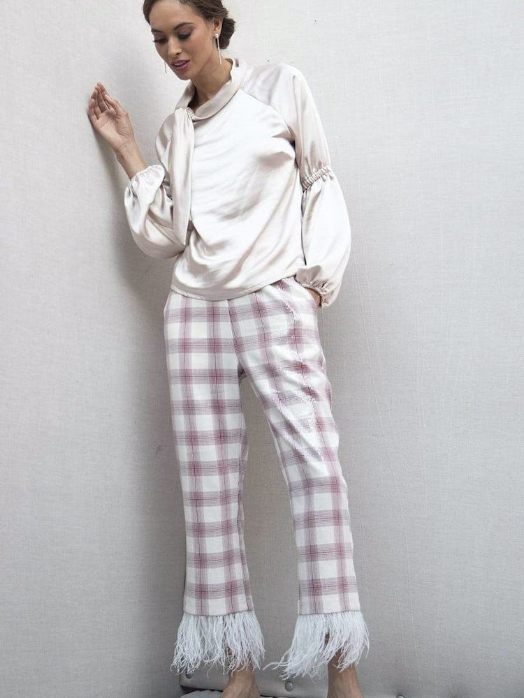 Brenda Feathered Plaid Pants: additional image