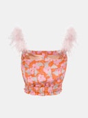 Pink Flower Top With Feather Details And Pearl Buttons: additional image