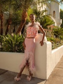 Pink Knit Skirt-Dress With Feather Details: additional image