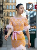 Mini Yellow Knit Skirt with feather details: additional image