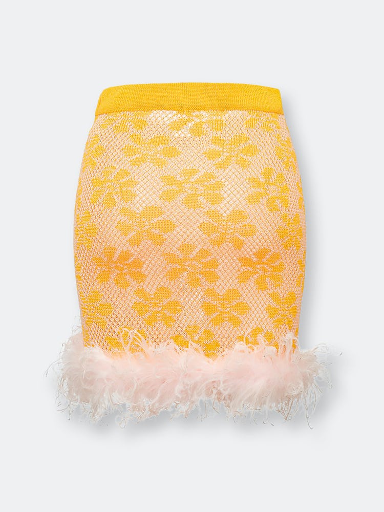 Mini Yellow Knit Skirt with feather details: additional image