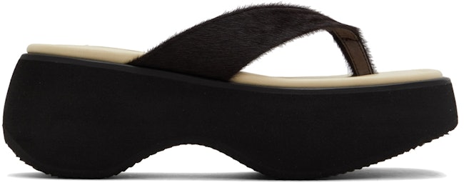 Brown & Beige Calf Hair Platform Sandals: image 1