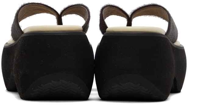 Brown & Beige Calf Hair Platform Sandals: additional image