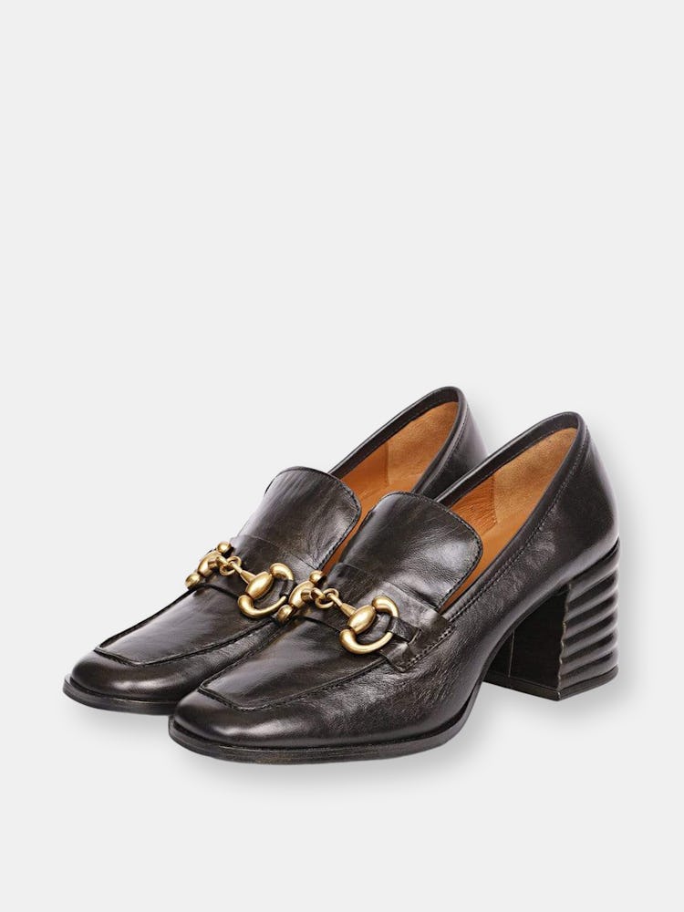Valentina Black Leather Handcrafted Loafer: image 1