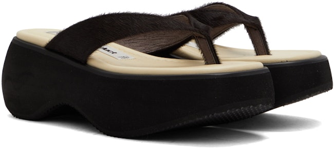 Brown & Beige Calf Hair Platform Sandals: additional image