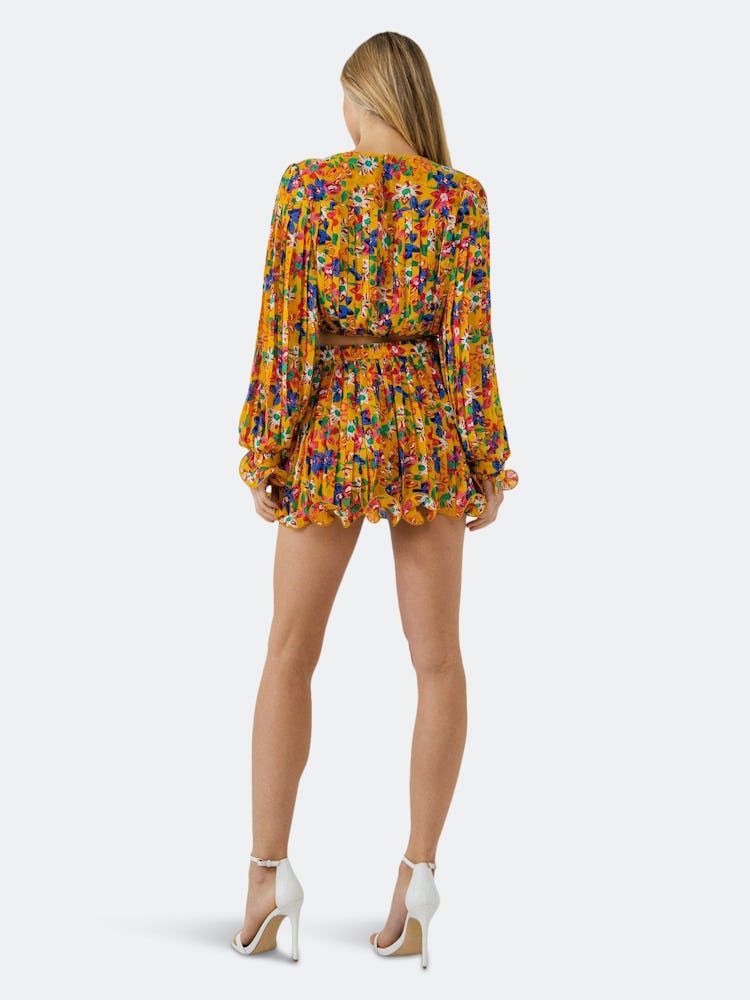 Floral Pleated Blouson Crop Top: additional image