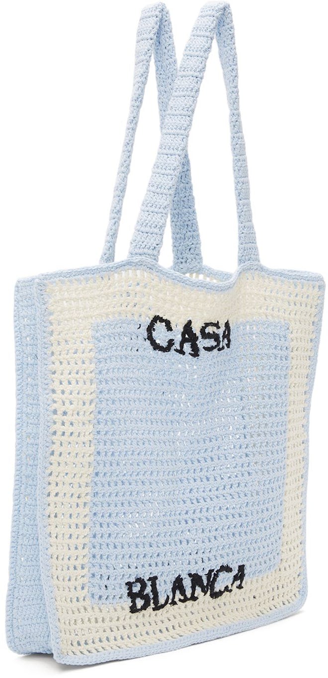 Blue & Off-White Crochet Logo Tote: image 1