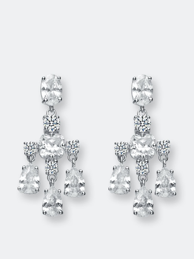 GENEVIVE Sterling Silver Cubic Zirconia Chandelier Earrings: image 1