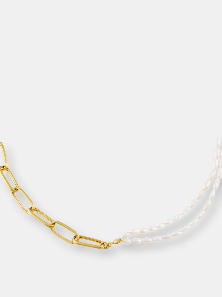 Asymmetrical Freshwater Pearl Link Necklace: image 1