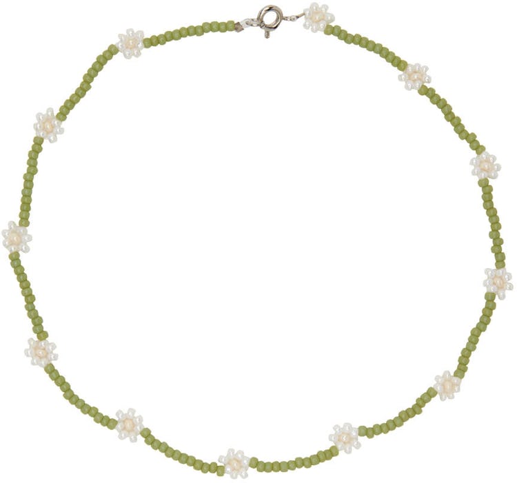 Green & White Daisy Choker Necklace: image 1