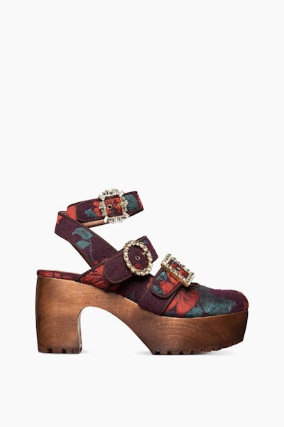 Jacquard Ankle Strap Clog in Red Floral: image 1