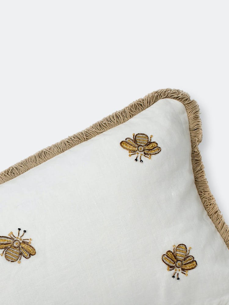 Embroidered Bee Fringe Pillow: additional image