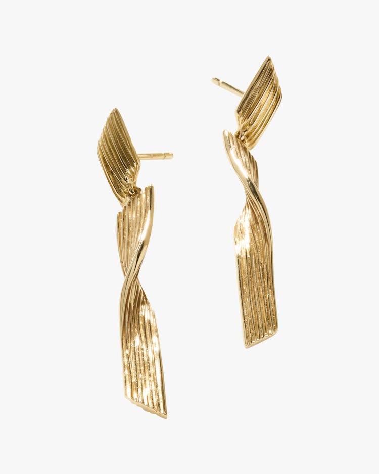 Unisex 18K Gold Bamboo Drop Earrings: image 1