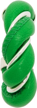 Green & Silver Leather Twist Hoop Earrings: additional image