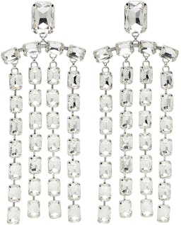 Silver Baguette Crystal Fringe Earrings: image 1