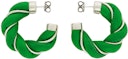 Green & Silver Leather Twist Hoop Earrings: image 1
