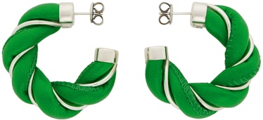 Green & Silver Leather Twist Hoop Earrings: image 1