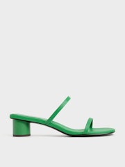 Double Strap Cylindrical Heel Mules - Green: image 1