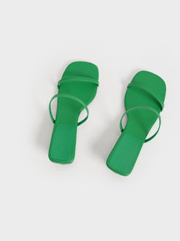 Double Strap Cylindrical Heel Mules - Green: additional image