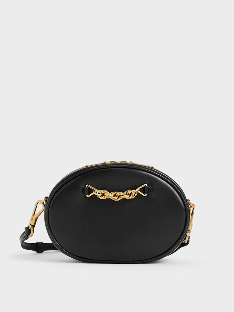 HeirloomChain-Embellished Oval Crossbody Bag - Black: image 1